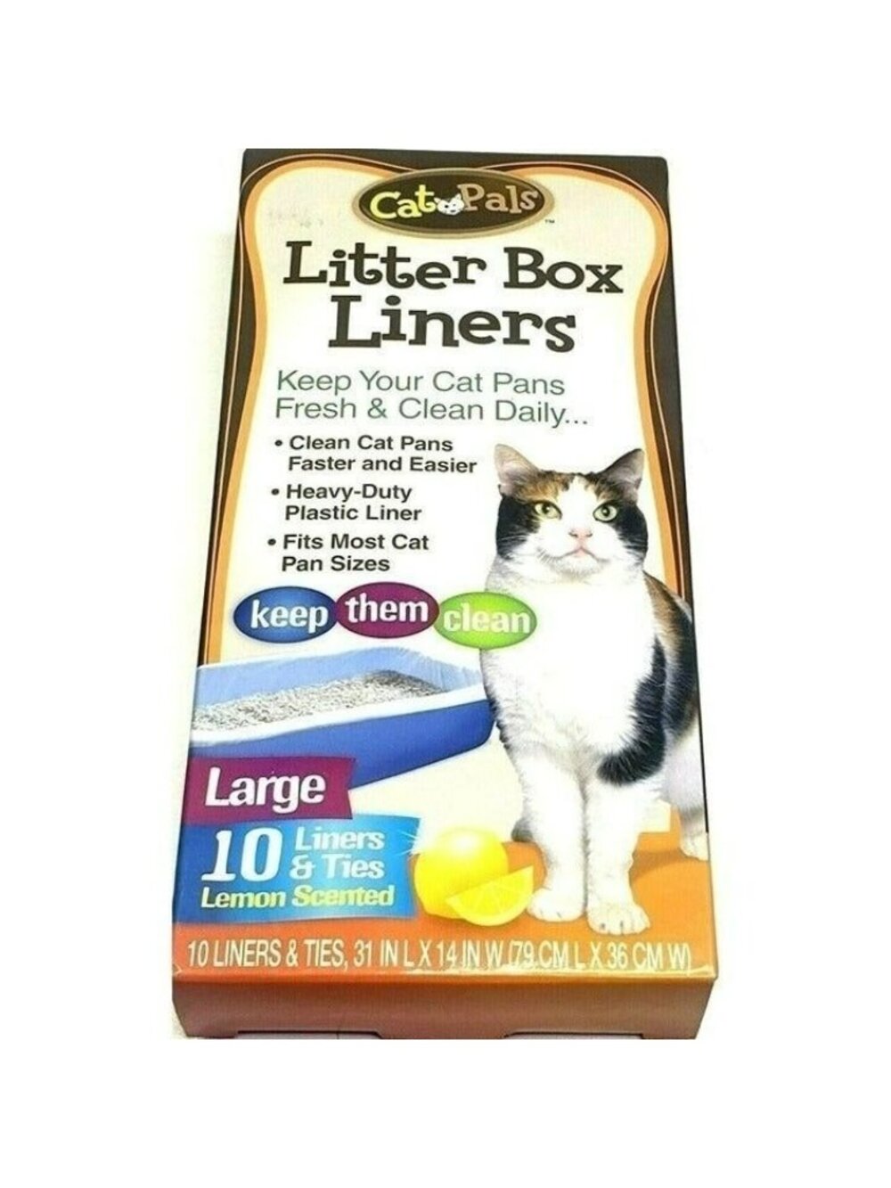 Cat Pals Litter Box Liners 10 Count 2 Packs Large 31" x 14" Lemon Scent Plastic